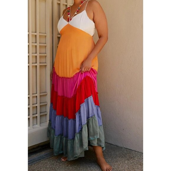 Brand New By Anthropologie Rainbow Tiered V-Neck Maxi Dress Size 1X Bohemian - Picture 1 of 8